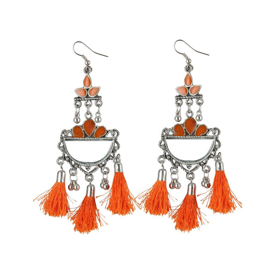 Fashion Women's Alloy Afgani Tassel Earrings-Orange