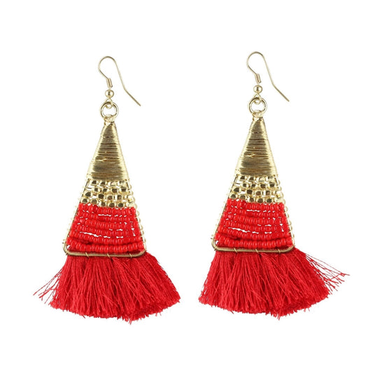 Fashion Women's Alloy Hook Dangler Hanging Tassel Earrings-Red