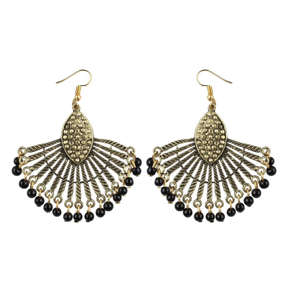 Fashion Women's Gold Plated, Beads Hook Dangler Hanging Tassel Earrings-Gold