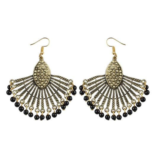 Fashion Women's Gold Plated, Beads Hook Dangler Hanging Tassel Earrings-Gold