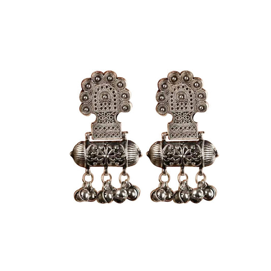 Fashion Women's Silver Plated Hook Dangler Hanging Afgani Earrings-Silver
