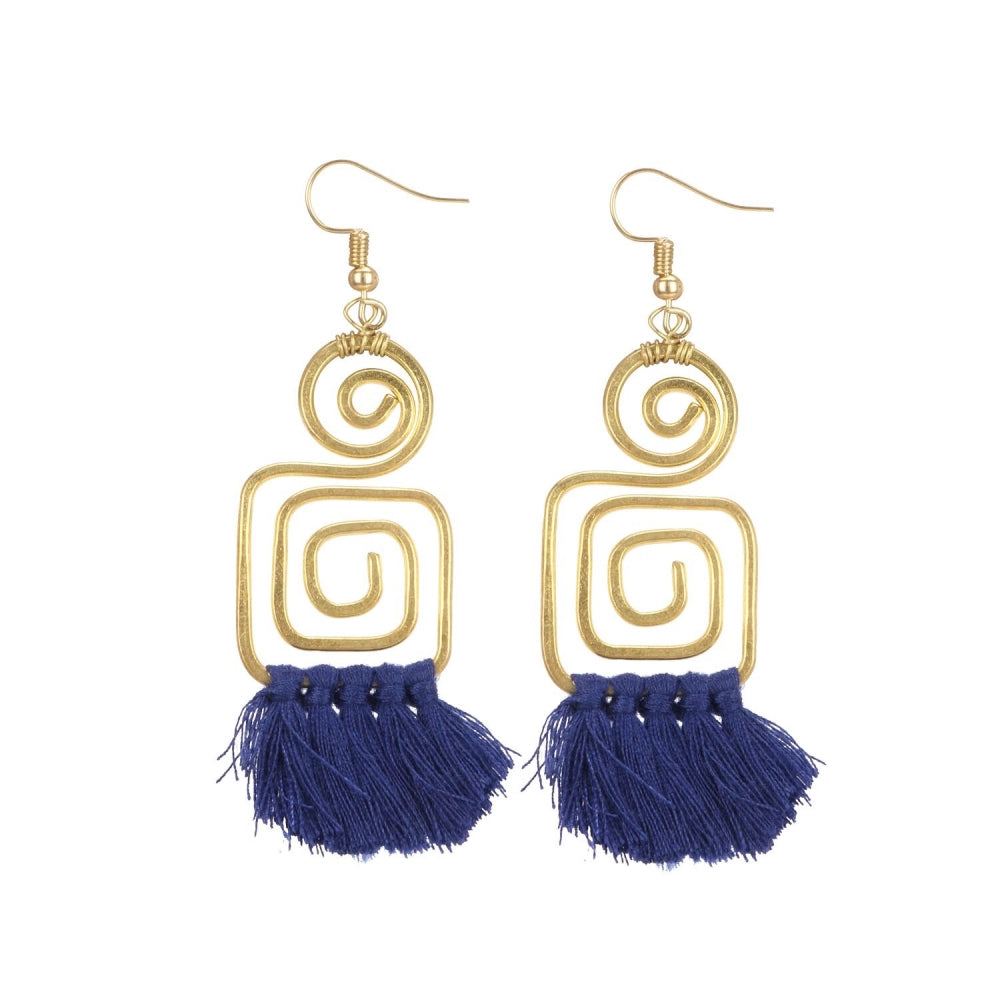 Fashion Women's Alloy Hook Dangler Hanging Tassel Earrings-Gold