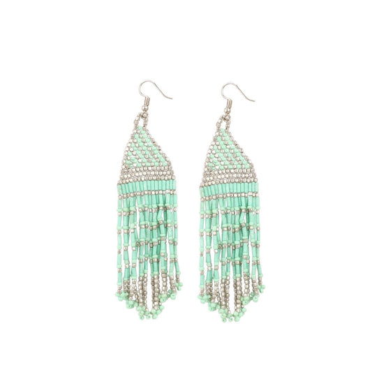 Fashion Women's Alloy, Poth Beads Hook Dangler Hanging Earrings-Green