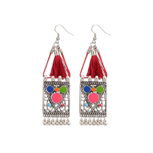 Fashion Women's Oxidize Gold plated Hook Dangler Hanging Tassels Earring-Multicolour
