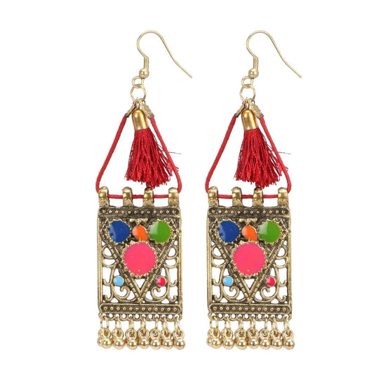 Fashion Women's Oxidize Gold plated Hook Dangler Hanging Tassels Earring-Multicolour