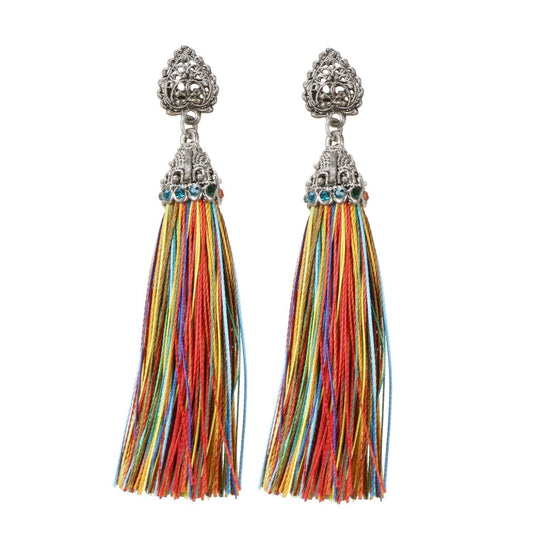Fashion Women's Oxidize Silver plated Hook Dangler Hanging Afgani Earrings-Multicolour