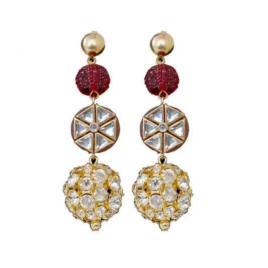 Fashion Women's Golden plated Hook Dangler Hanging Crystal Kundan Earrings-Golden