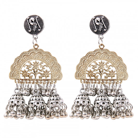 Fashion Women's Gold Plated Hook Dangler Hanging Afgani Earrings-Golden