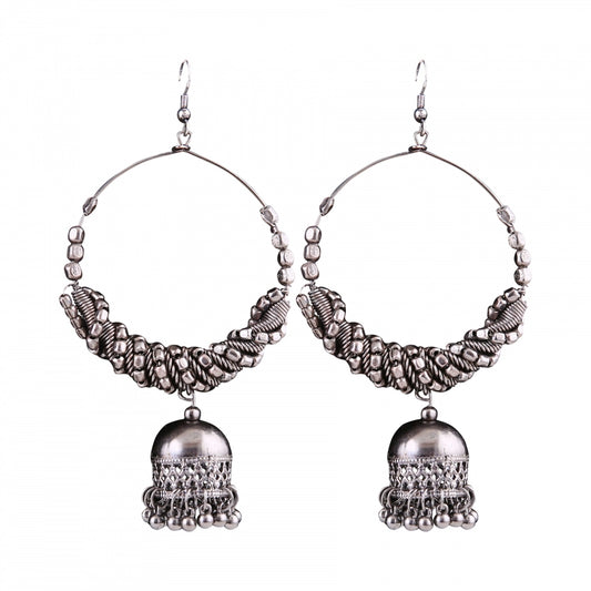 Fashion Women's Silver Oxidized Hook Dangler Hanging Afgani Tribal Fancy Earrings-Silver