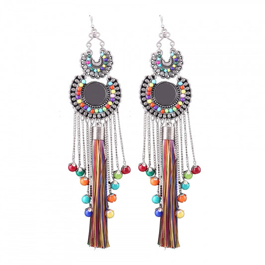 Fashion Women's Silver Oxidized Hook Dangler Hanging Fashion Earrings-Multicolour