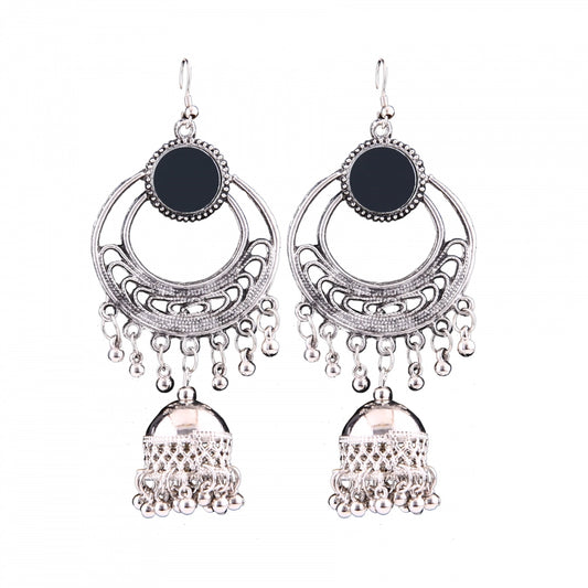 Fashion Women's Silver Oxidized Hook Dangler Hanging Afgani Tribal Fancy Earrings-Silver