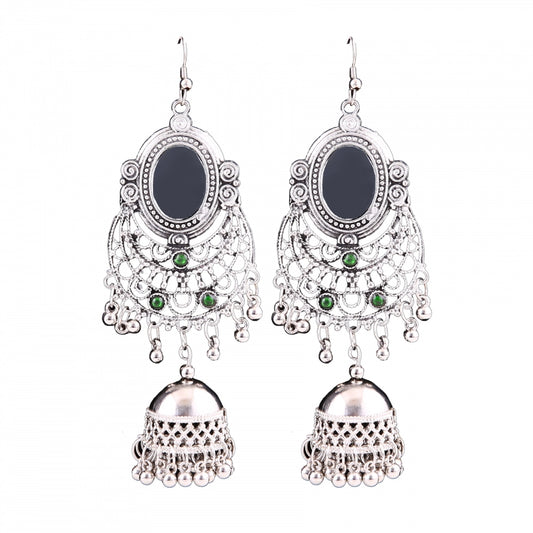 Fashion Women's Silver Oxidized Hook Dangler Hanging Afgani Tribal Fancy Earrings-Silver