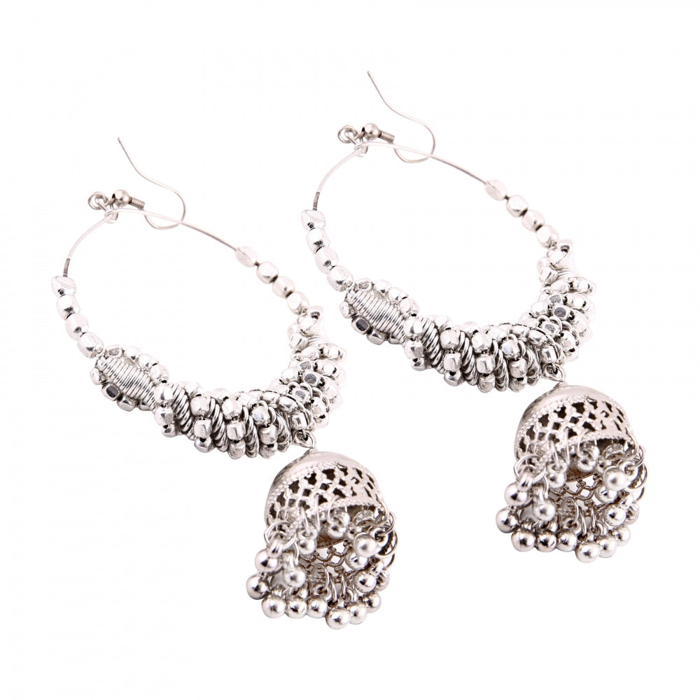 Fashion Women's Silver Oxidized Hook Dangler Hanging Afgani Tribal Fancy Earrings-Silver