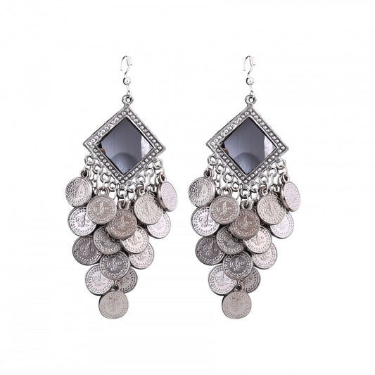 Fashion Women's Silver Oxidized Hook Dangler Hanging Afgani Tribal Fancy Earrings-Silver
