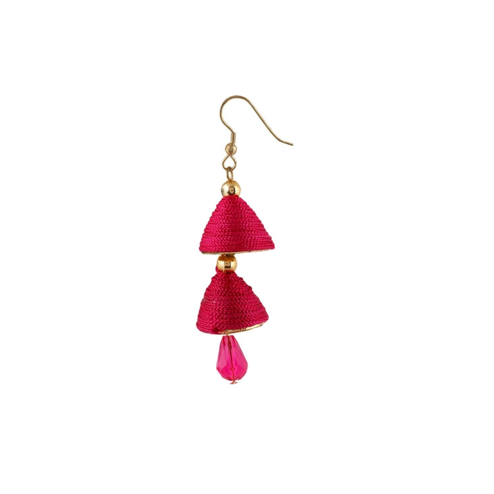 Fashion Women's Thread Hook Dangler Hanging Jhumki Earrings-Pink