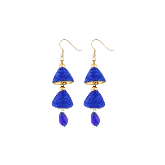 Fashion Women's Thread Hook Dangler Hanging Jhumki Earrings-Blue