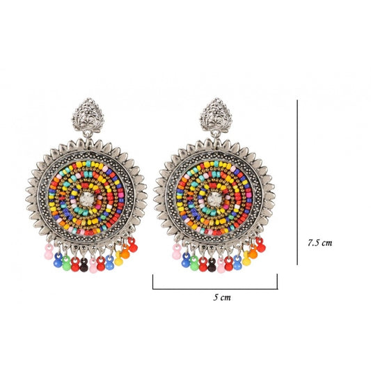 Fashion Women's Oxidized Silver plated Hook Dangler Hanging Afgani Earrings-Multi