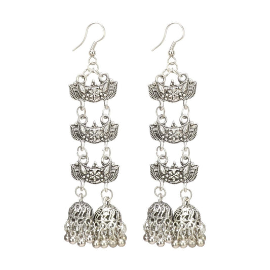 Fashion Women's Oxidized Silver plated Hook Dangler Hanging Earrings-Silver