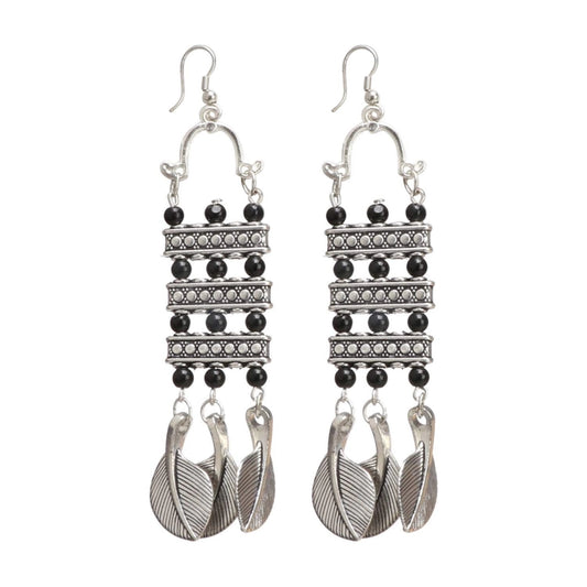 Fashion Women's Oxidized Silver plated Hook Dangler Hanging Earrings-Silver