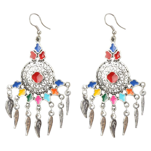 Fashion Women's Oxidized Silver plated Hook Dangler Hanging Earrings-Silver