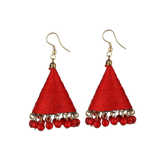 Fashion Women's Thread Hook Dangler Hanging Jhumki Earrings-Red