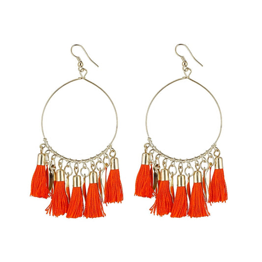 Fashion Women's Alloy Hook Dangler Hanging Tassel Earrings-Orange