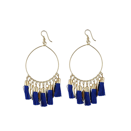 Fashion Women's Alloy Hook Dangler Hanging Tassel Earrings-Blue