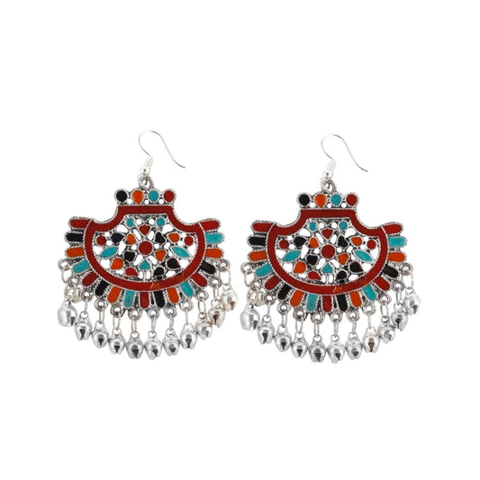 Fashion Women's Silver Plated Hook Dangler Hanging Earrings-Multicolour