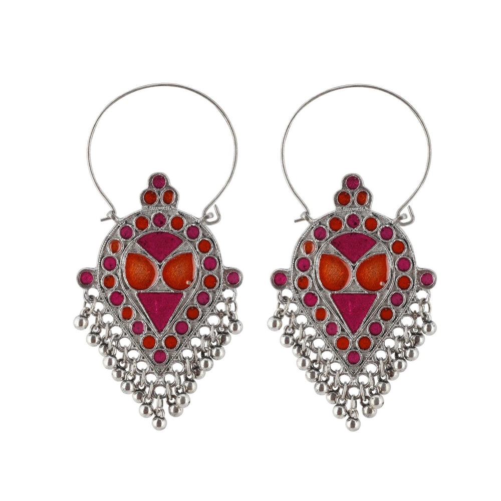 Fashion Women's Silver Plated Hook Dangler Hanging Earrings-Multicolour