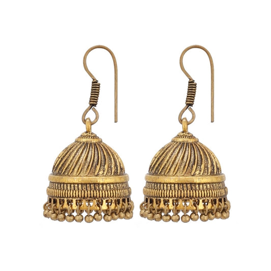 Fashion Women's Alloy Hook Dangler Hanging Oxidised Jhumki Earrings-Gold