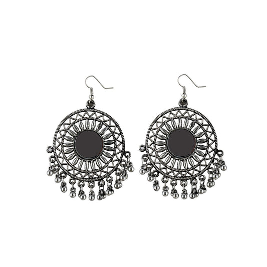 Fashion Women's Alloy, silver Plated Hook Dangler Hanging Mirror Earrings-Silver