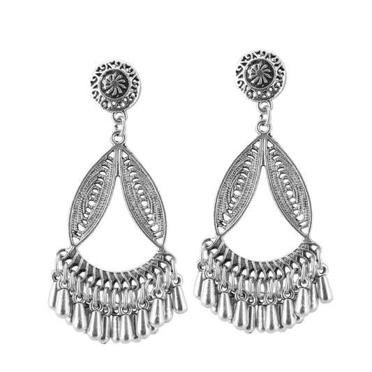 Fashion Women's Silver Plated Hook Dangler Hanging Earrings-Silver