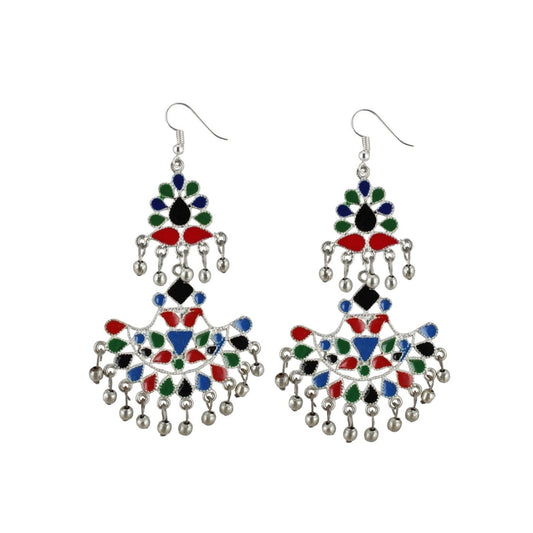 Fashion Women's Onyx Stone, Silver plated Hook Dangler Hanging Fashion Earrings-Multicolour