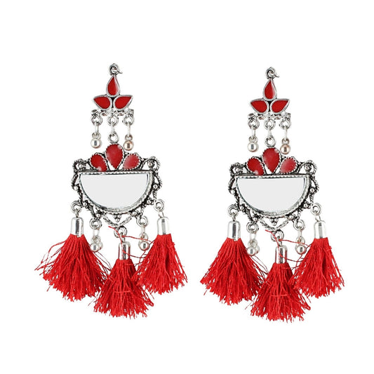 Fashion Women's Oxidized Silver plated Hook Dangler Hanging Earrings-Red
