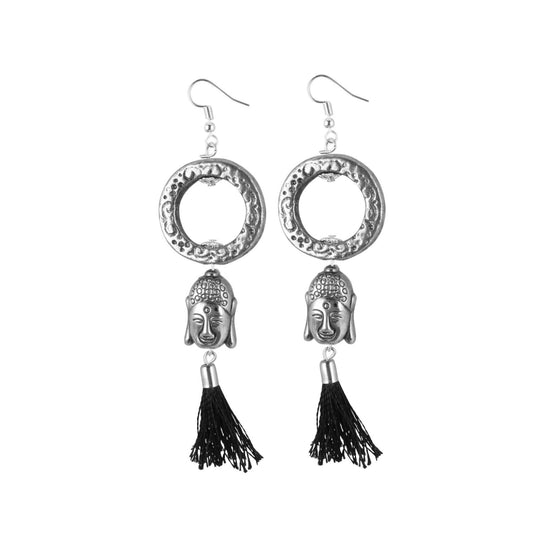 Amfyn Women's Oxidized Silver plated Buddha Style Earrings-Silver