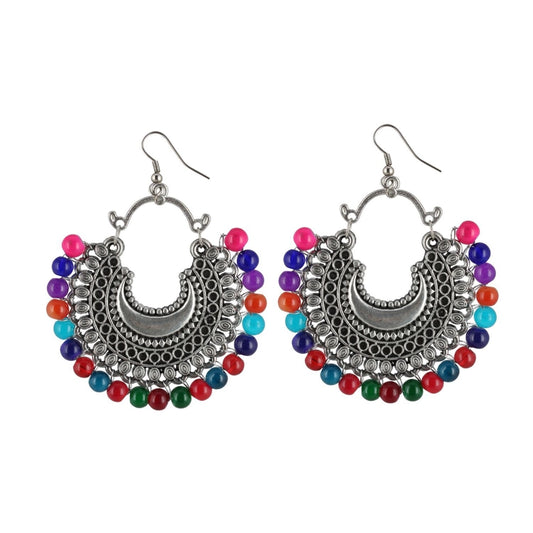 Fashion Women's Oxidize Silver plated Hook Dangler Hanging Earrings-Silver