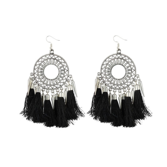 Fashion Women's Silver Plated Hook Dangler Hanging Tassel Earrings-Silver