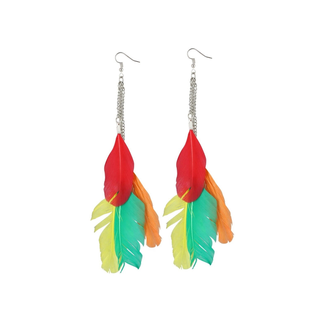 Fashion Women's Alloy Hook Dangler Hanging Feather Earrings-Multicolour