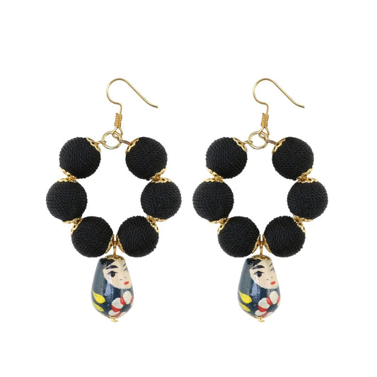Fashion Women's Alloy, Thread Hook Dangler Hanging Hand painted Earrings-Black