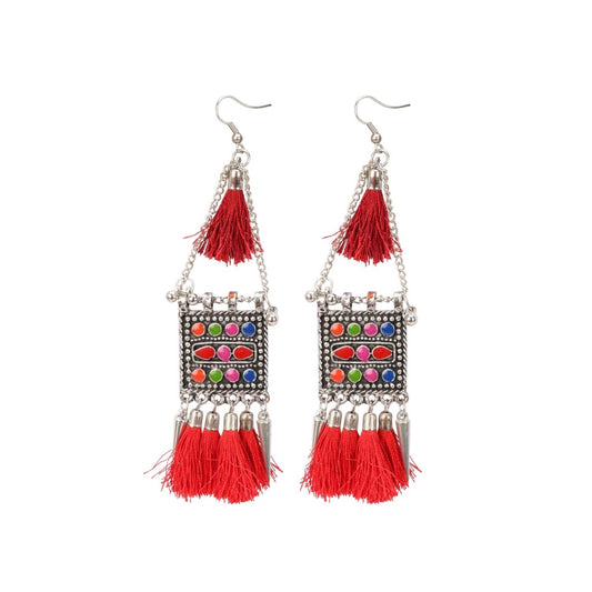 Fashion Women's Oxidize Gold plated Hook Dangler Hanging Tassels Earring-Multicolour