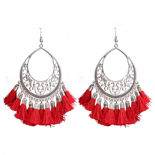 Fashion Women's Silver Plated Hook Dangler Hanging Tassels Earring-Silver