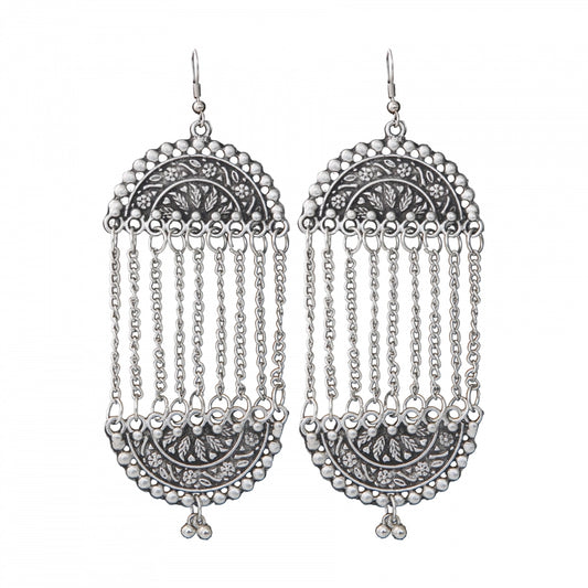Fashion Women's Silver Plated Hook Dangler Hanging Earrings-Silver