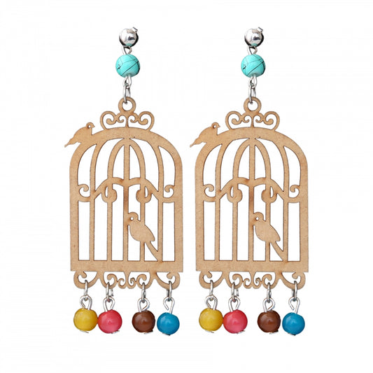 Fashion Women's Alloy, wooden Hook Dangler Hanging Earrings-Brown