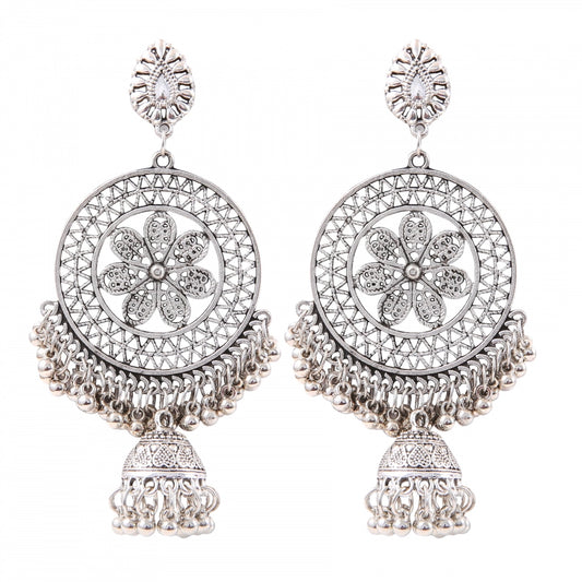 Fashion Women's Silver Plated Hook Dangler Hanging Jhumki Earrings-Silver