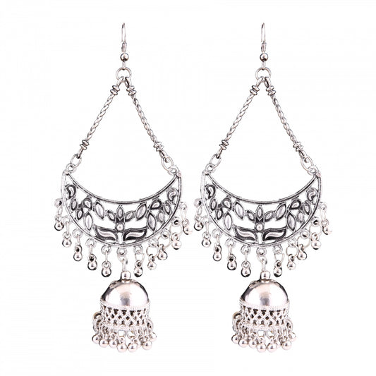 Fashion Women's Silver Oxidized Hook Dangler Hanging Afgani Tribal Fancy Earrings-Silver