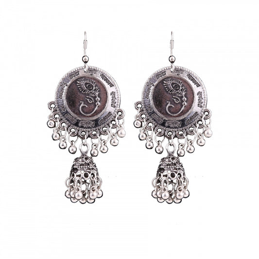 Fashion Women's Silver Oxidized Hook Dangler Hanging Afgani Tribal Fancy Earrings-Silver