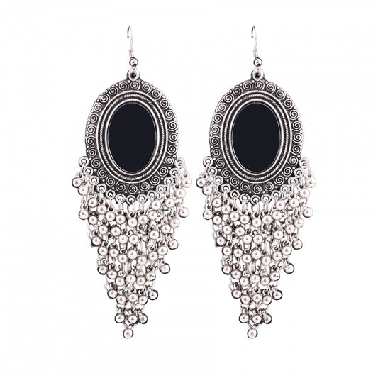 Fashion Women's Silver Oxidized Hook Dangler Hanging Afgani Tribal Fancy Earrings-Silver