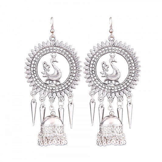 Fashion Women's Silver Oxidized Hook Dangler Hanging Afgani Tribal Fancy Earrings-Silver