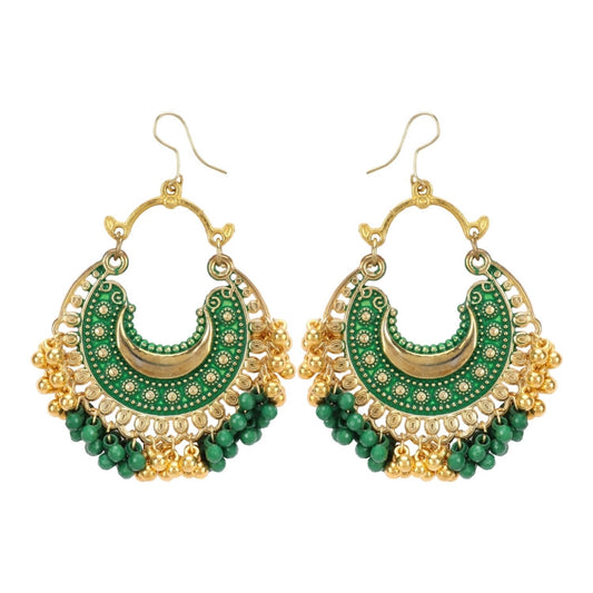 Fashion Women's Oxidized Silver plated Hook Dangler Hanging Earrings-Green