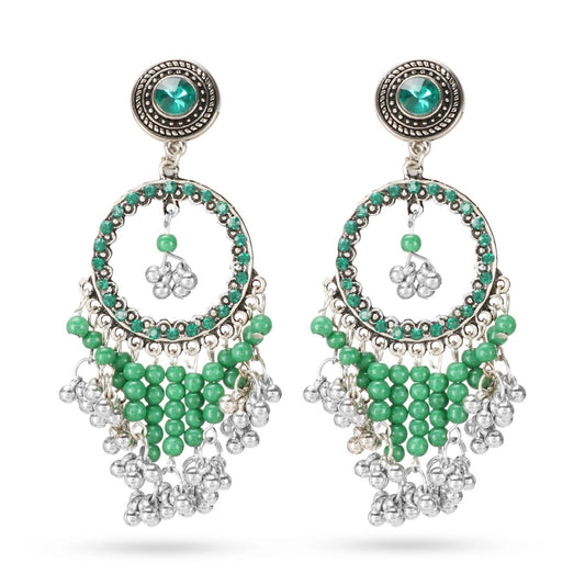 Fashion Women's Oxidized Silver plated Hook Dangler Hanging Earrings-Green